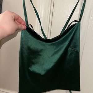 Emerald green satiny cross back crop top